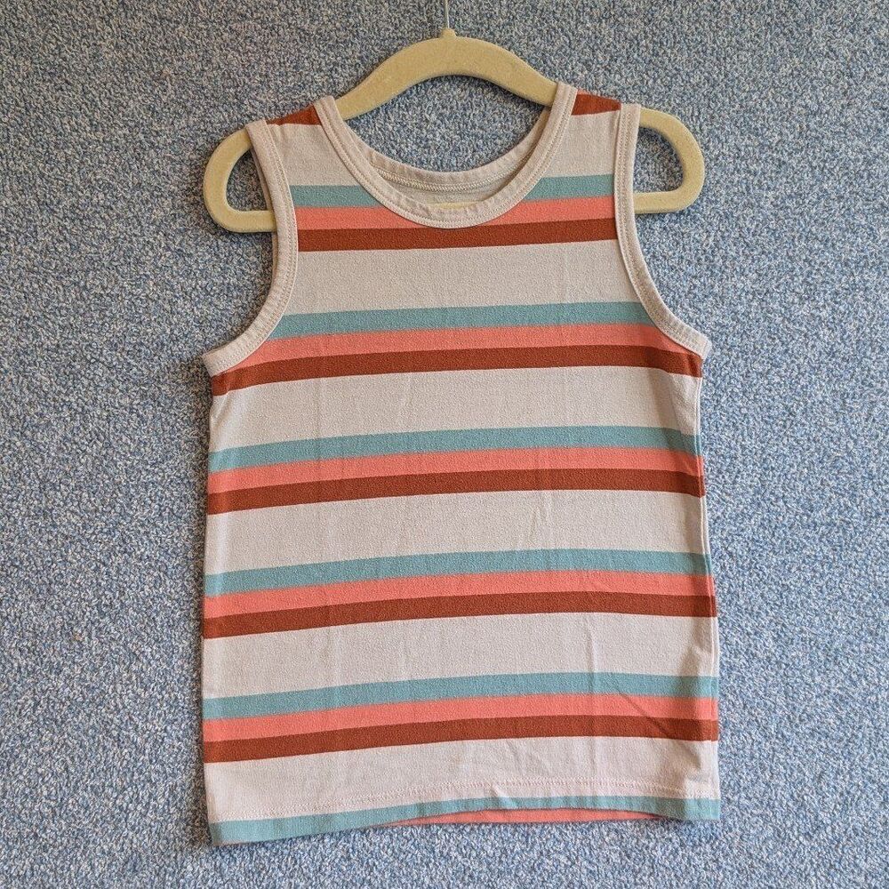 Cat & Jack Boys Size 3T Beige Blue Orange Striped Beach Sleeveless Tank Top